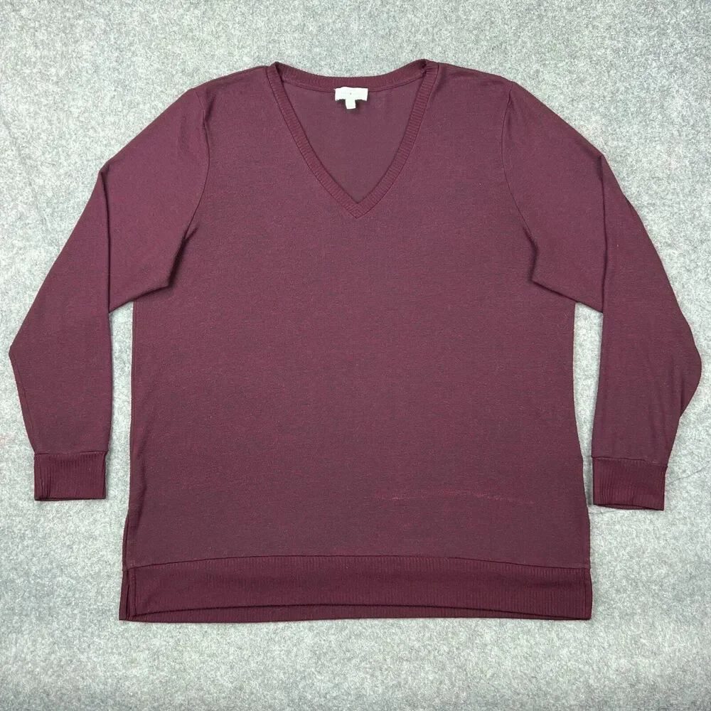 Lucky Brand Sweater Womens 2X XXL Purple Red Wine Long Sleeve‎ V Neck Pullover